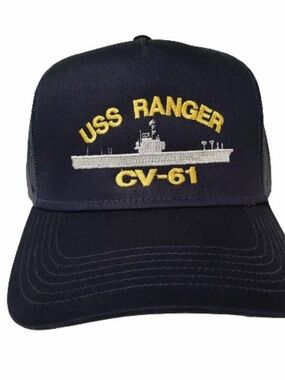 US Navy USS Ranger CV-61 Men's Baseball Cap Hat Navy Blue Mesh Snapback